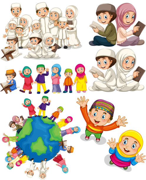 Muslim families around the world Muslim families around the world illustration muslim cartoon stock illustrations