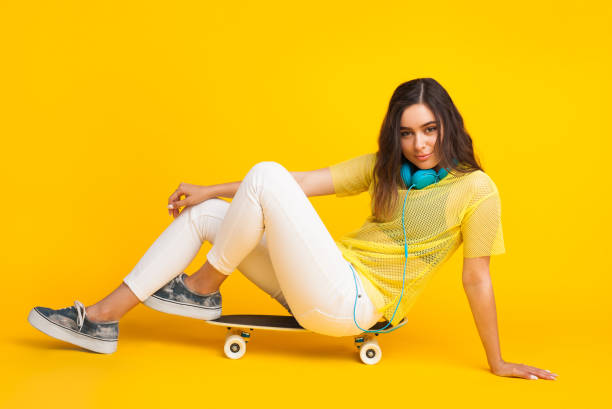 istock Stylish girl posing on skate 820520880