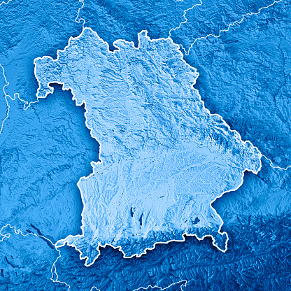 3D Render of a Topographic Map of the Free State of Bavaria, Germany.