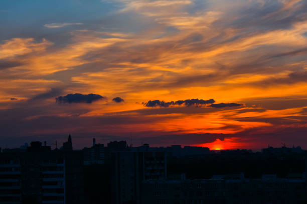 istock Beautiful sunset sky over city 820526226