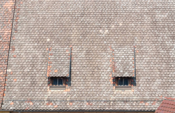 historic roof detail seen in Rothenburg ob der Tauber, a town in Middle Franconia in Bavaria, Germany