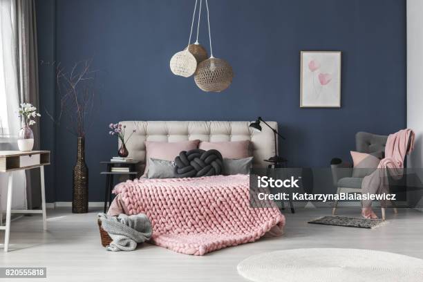Room With Decorations Stock Photo - Download Image Now - Bedroom, Pink Color, Blue