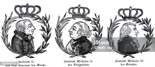 Prussian Kings And Their Names Frederick The Great Frederich Wilhelm Ii Most Loved Friedrich Wilhelm Iii The Fair One Stock Illustration - Download Image Now