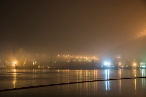 nightclub city in the mist, a bridge across the Bay
