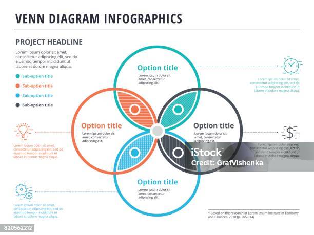 Venn Diagram With 4 Circles Infographics Template Design Vector Overlapping Shapes For Set Or Logic Graphic Illustration Stock Illustration - Download Image Now