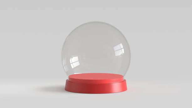 istock Empty snow glass ball with red tray on white background. 3D rendering. 820562338