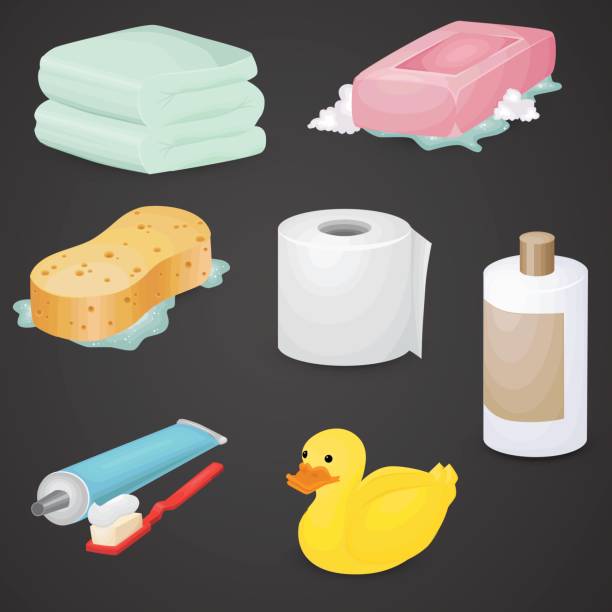 illustrazioni stock, clip art, cartoni animati e icone di tendenza di icona vettoriale del bagno impostata su sfondo neutro. - sparse shape paper clean
