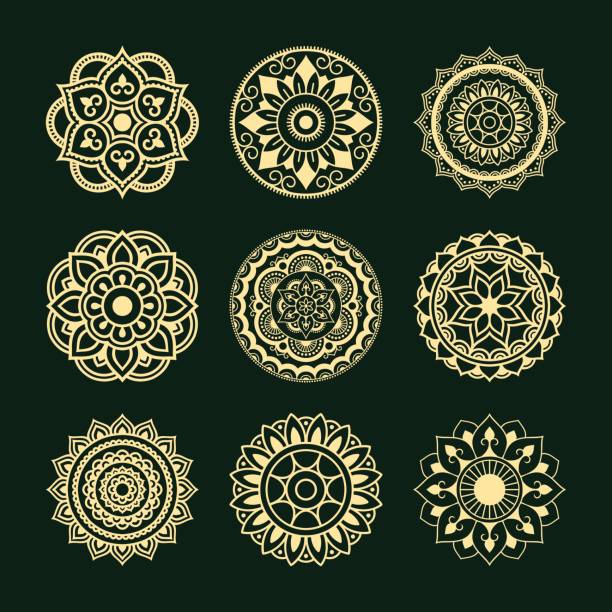 kreismuster in form von mandala gesetzt. henna tattoo mandala. mehndi-stil. dekorative muster im orientalischen stil. coloring book seite. - design abstract petal asia stock-grafiken, -clipart, -cartoons und -symbole