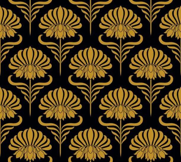 Vector illustration of Seamless pattern with golden flowers