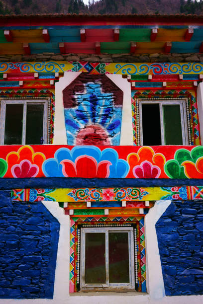 istock Colored walls, carved wood, Tibet 820587662