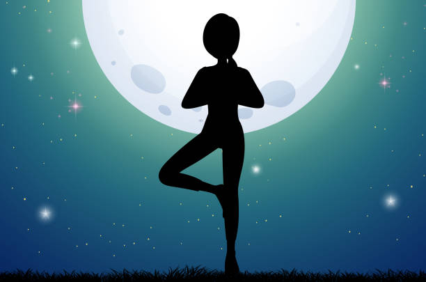 istock Silhouette woman doing yoga on fullmoon night 820588378