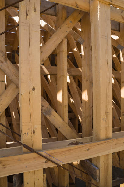istock The wooden structure for the construction of a bridge 820588810