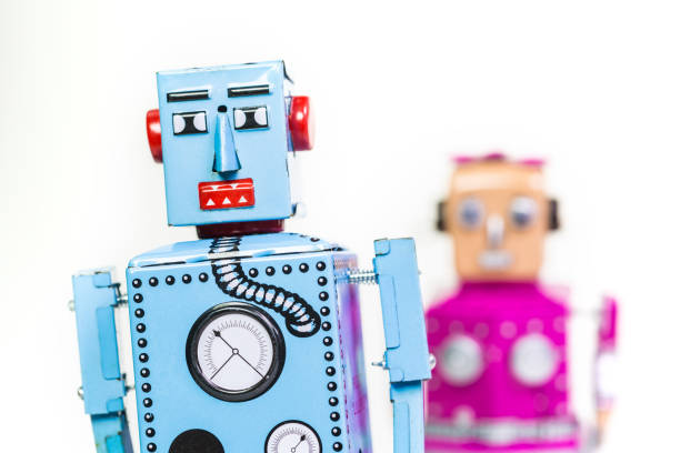istock Retro Tin Toy Robot Man with wife 820623310