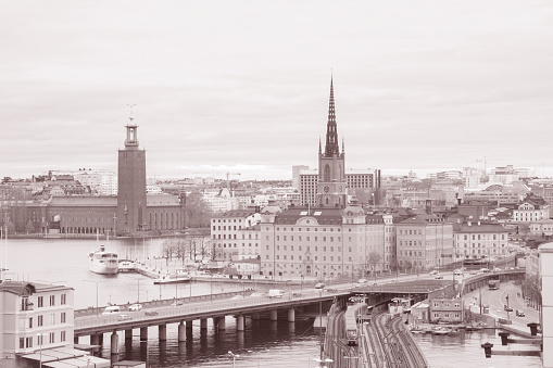 Cityscape of Stockholm; Sweden in Black and White Sepia Tone