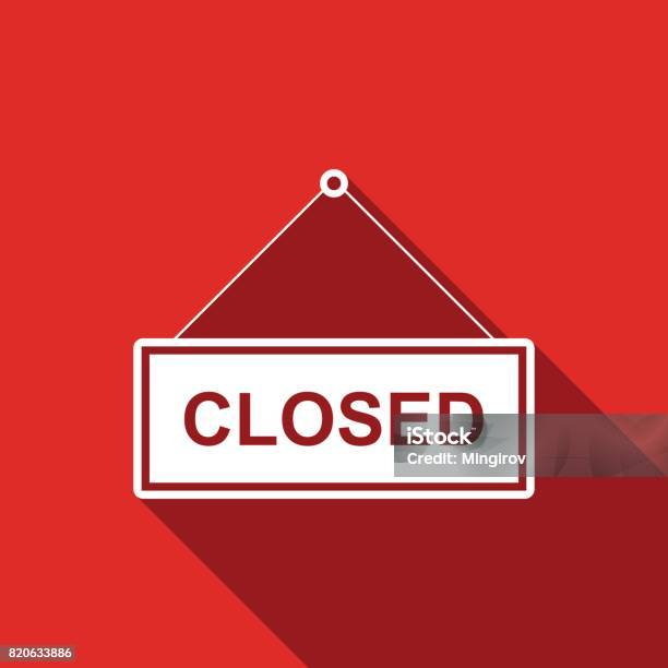 Closed Door Sign Flat Icon With Long Shadow Vector Illustration Stock Illustration - Download Image Now