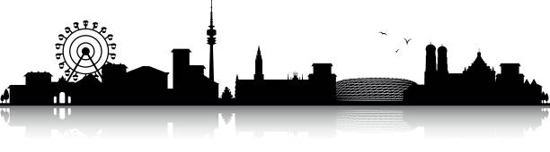 stockillustraties, clipart, cartoons en iconen met münchen skyline van silhouet zwart - münchen