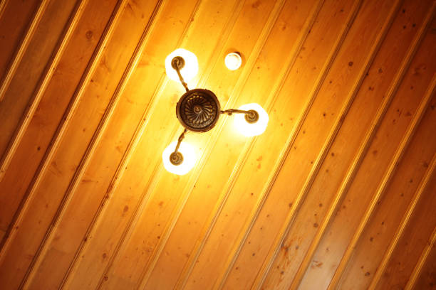 Wooden ceiling and lamp