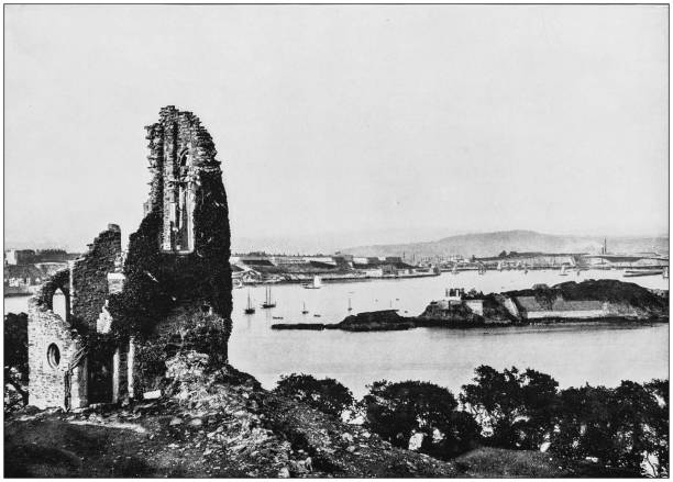 ilustrações de stock, clip art, desenhos animados e ícones de antique photograph of seaside towns of great britain and ireland: plymouth - plymouth england