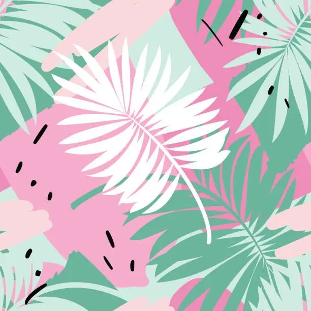 Vector illustration of Seamless pattern with tropical leaves