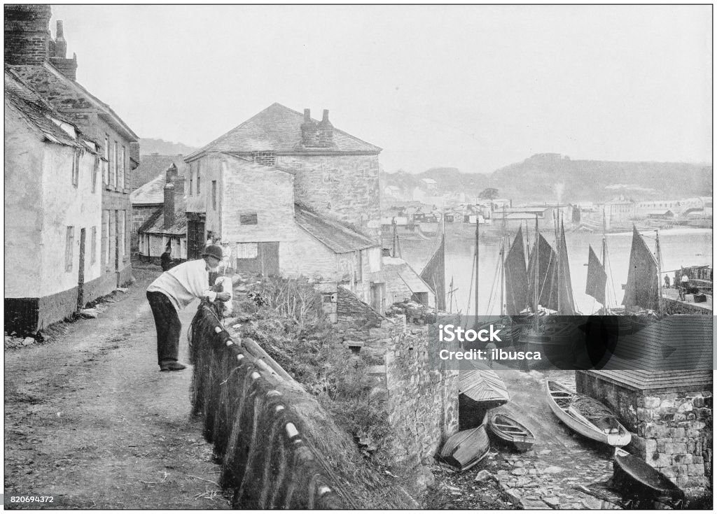 Antique photograph of seaside towns of Great Britain and Ireland: Newlyn Ireland stock illustration