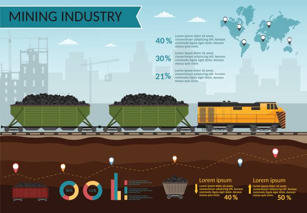 illustrazioni stock, clip art, cartoni animati e icone di tendenza di industria carboniera e trasporti elementi infografici isolati costruzione di tecniche vettoriali - earth mover working field dirt