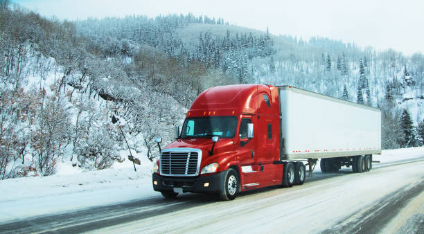 Semi-truck on winter Semi-truck on winter car transporter photos stock pictures, royalty-free photos & images