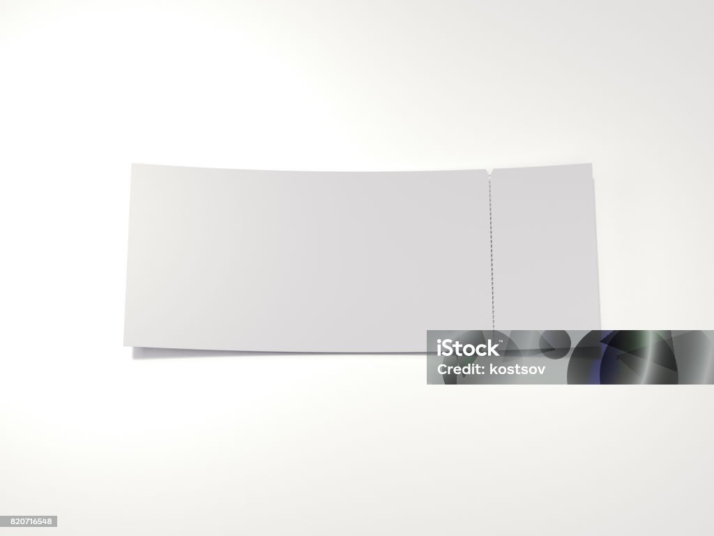 Blank tear-off ticket. 3d rendering Blank tear-off ticket isolated on white background. 3d rendering Ticket Stock Photo