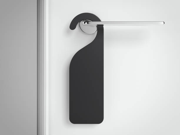 istock Black sign on the modern handle of door. 3d rendering 820719092
