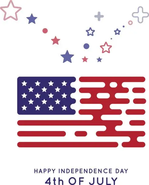 Vector illustration of The US flag in the style of rounded lines. Hipster design