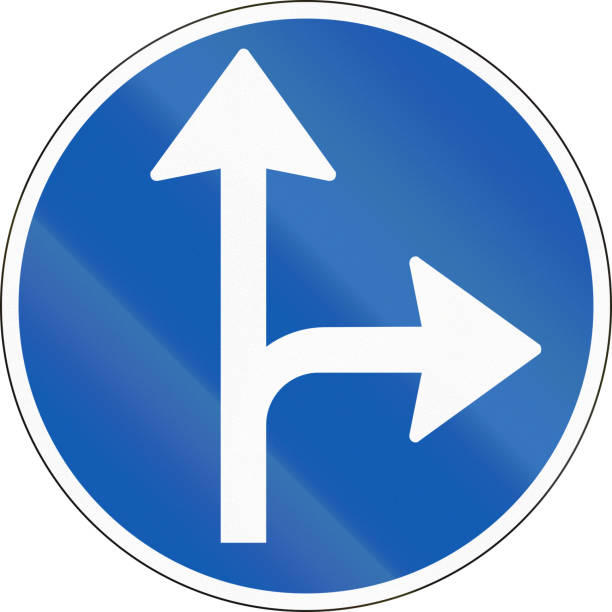 istock Road sign used in Denmark - Straight or right ahead 820744048