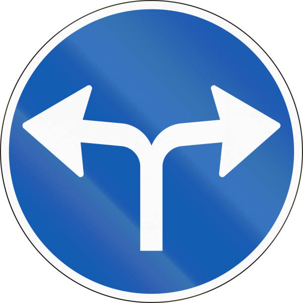 istock Road sign used in Denmark - Turn left or right ahead 820746354