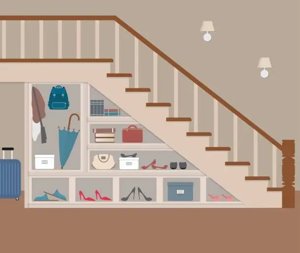 Vector illustration of Entrance hall under the stairs