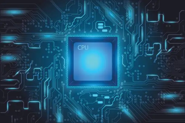 Vector illustration of Central Processing Unit (CPU) digital tech mainboard circuit background, vector illustration EPS 10