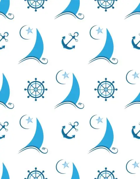Vector illustration of Sailboat , anchor and helm seamless pattern