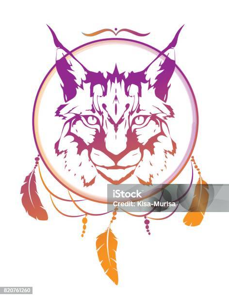 Wild Cat Lynx Totem Animal In Aztec Style Tribal Tattoo Tshirt Illustration Design Stock Illustration - Download Image Now
