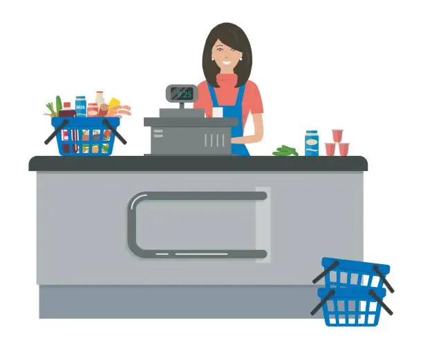 Vector illustration of Web banner of a supermarket cashier