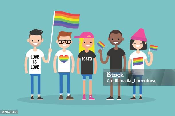 Love Parade A Group Of People With Rainbow Flags And Symbols Lgbt Lgbtq Stock Illustration - Download Image Now