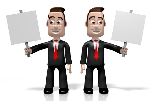 3D cartoon characters/ businessmen with signboards.