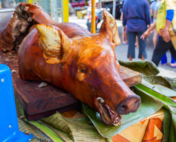 Barbecue cooked pork in public eatery.