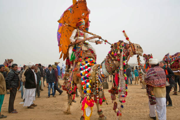 有名な砂漠祭りの期間中、農村部を見るに乗ってジャイサル メール、インド - 2015 年 2 月 2 日: キャメル ドライバー - camel fair ストックフォトと画像