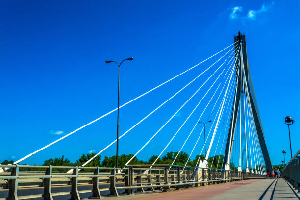 istock Modern bridge in Warsaw. Sunny summer day with a blue sky and green trees. 820767736