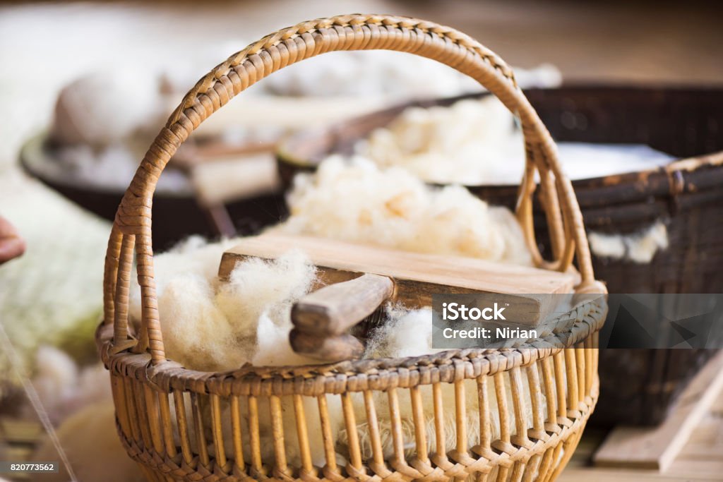 Raw Sheep Wool in The Basket Raw sheep wool in the basket. Wool Stock Photo