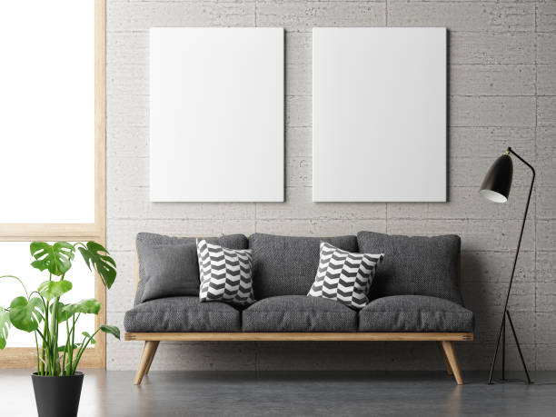 istock dream living room, minimalism concept with mock up posters on concrete wall 820775880