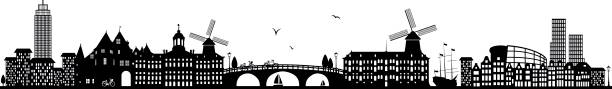 ilustrações de stock, clip art, desenhos animados e ícones de amsterdam skyline black - netherlands