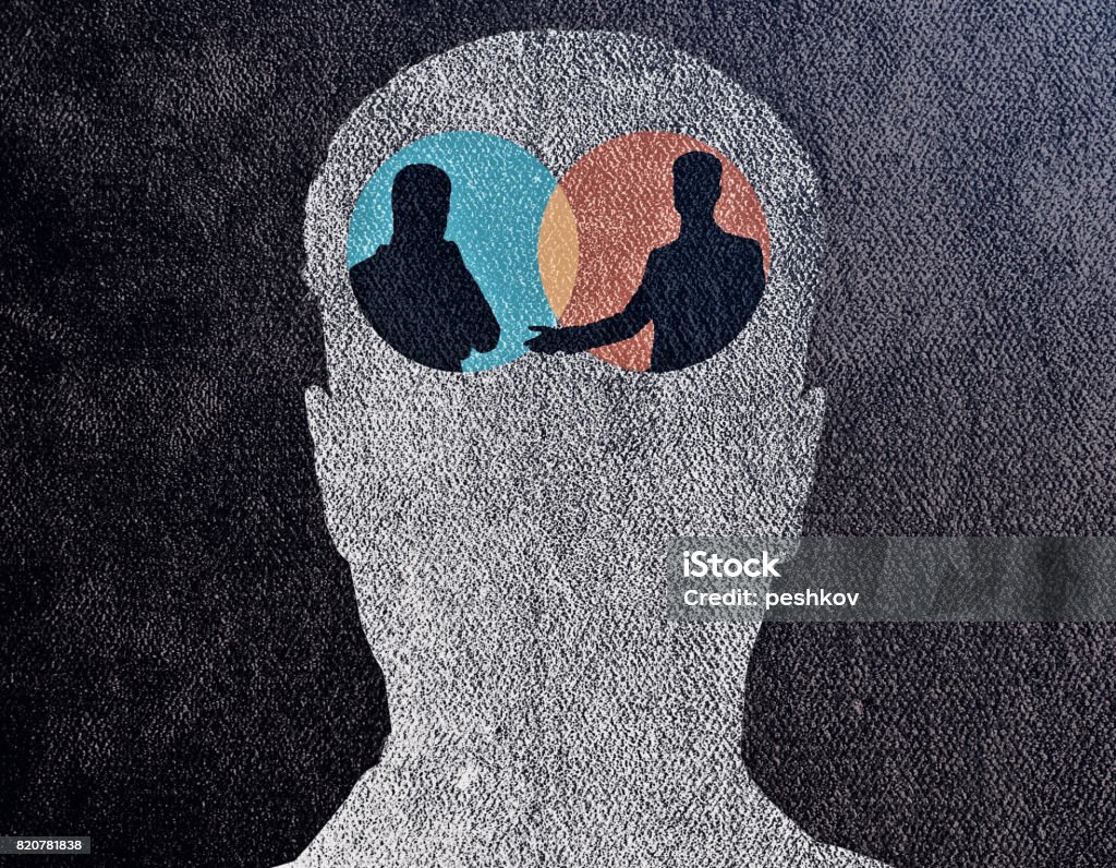 Teamwork concept Abstract concrete head with people inside. Teamwork concept Inside Of Stock Photo