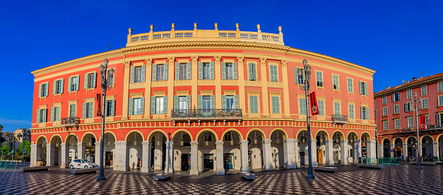 Nice, France - May 23, 2017: Place Massena, major commercial and cultural landmark in Nice