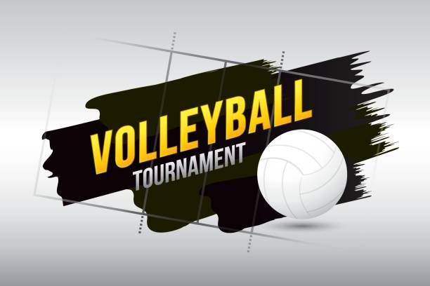 volleyball Volleyball tournament badge design with ball. volleyball net stock illustrations