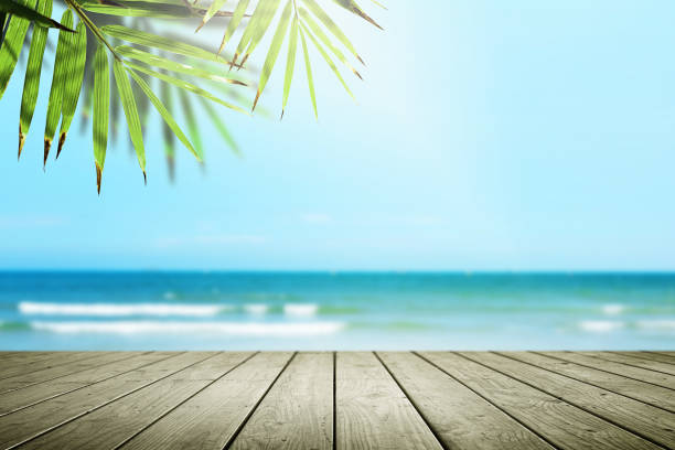 istock Beautiful beach background and empty wooden. 820810706