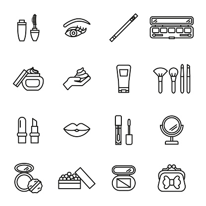 Beauty, cosmetic And Make-up Icons. Line Style stock vector.