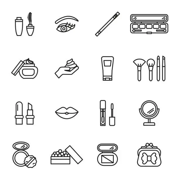Vector illustration of Beauty, cosmetic And Make-up Icons. Line Style stock vector.